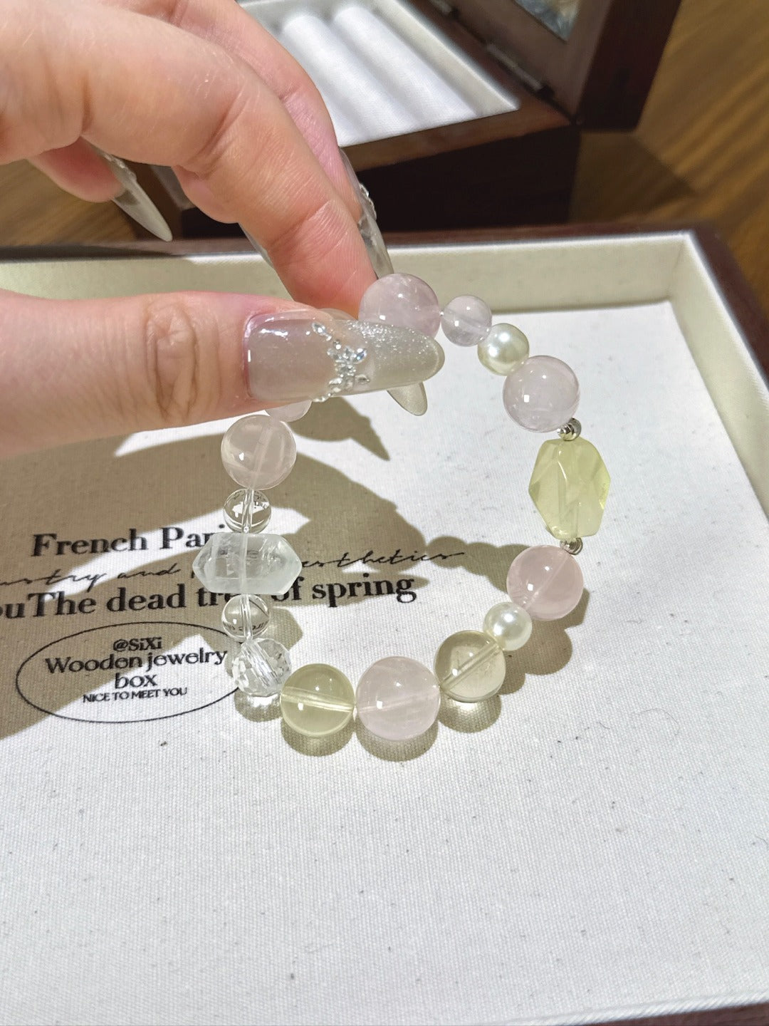 ▫️▪️ Pink crystal white crystal citrine bracelet
